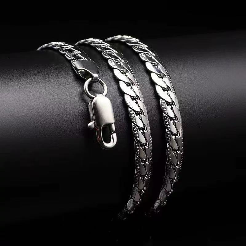 Temu New Men's 5mm Necklace Nk Encrypted Embossed Cuban Necklace Stainless Steel Fashion Trendy Bracelet Set