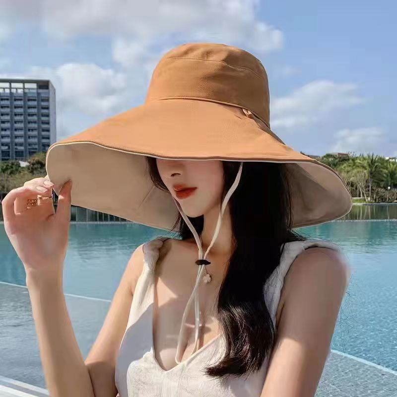 Large Brim Hat Women's Summer Sun Hat Sun Protection Fisherman Hat Korean Style Fashionable Versatile Anti-Uv Sun Hat