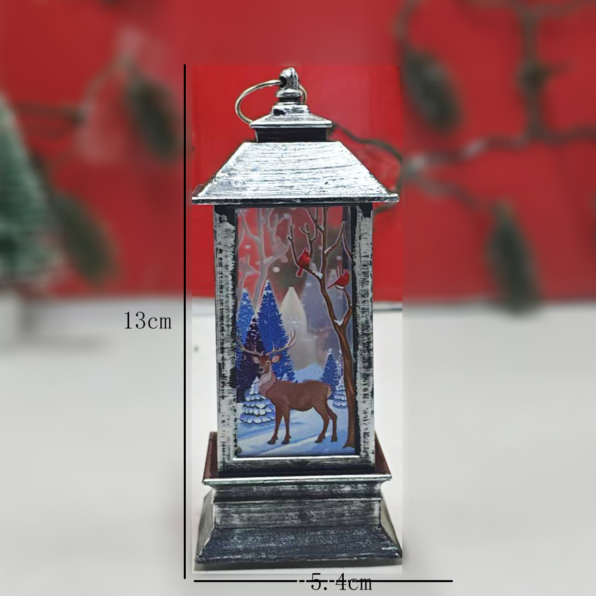 Linterna cuadrada pequeña de Navidad, adorno decorativo de escritorio, decoración colgante para árbol de Navidad, luz nocturna retro, regalo de Navidad