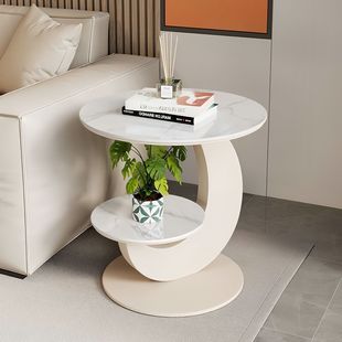 Simple Modern Slate Side Table Living Room Balcony Double-Layer Small Round Table Creative Sofa Side Table Small Coffee Table