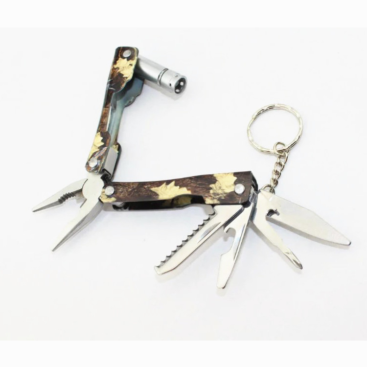 户外野营多用途工具钳 迷彩可折叠小号钳子便携多用带灯钳子