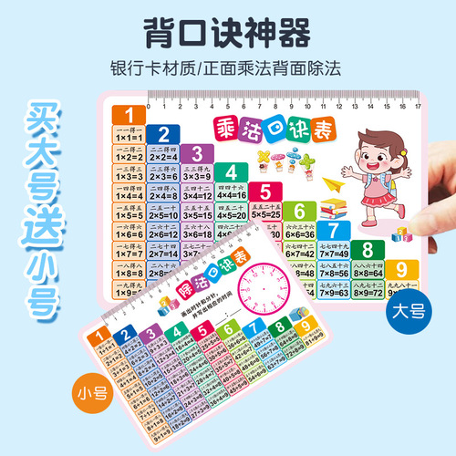Primary school students' ninety-nine multiplication table bank card material English alphabet portable card oral counting card teaching aids memory card