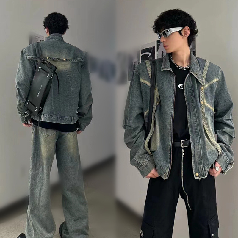 American Style Retro Couple Dress Washed Old Denim Jacket Men's and Women's Korean Style BF Loose Design Jacket Trendy Top