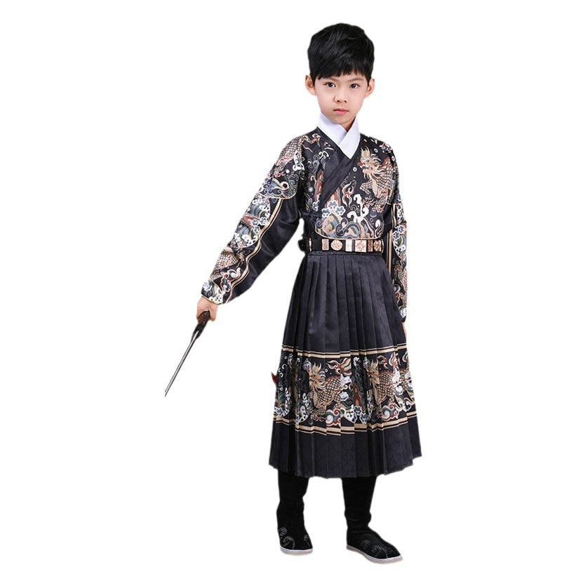 Children's Ancient Costume Hanfu Boy's Martial Arts Chinese Style Jinyiwei Python Robe Flying Fish Clothing Kirin Ming Style Handover Collar Hanfu