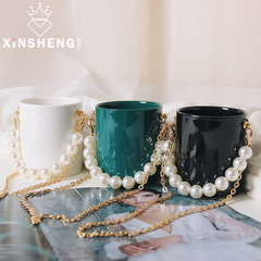 芯苼手提珍珠陶瓷小花瓶鮮花花束插花瓶金屬花盆鐵藝綠植擺件裝飾