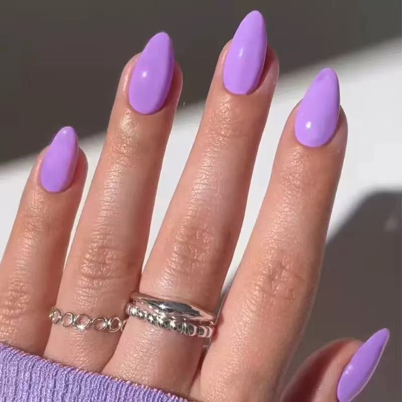 Spring New Solid Color Fake Nail Dressing light purple Nail Nail Pieces Simple Nail Pieces European and American Almond Nail Stickers