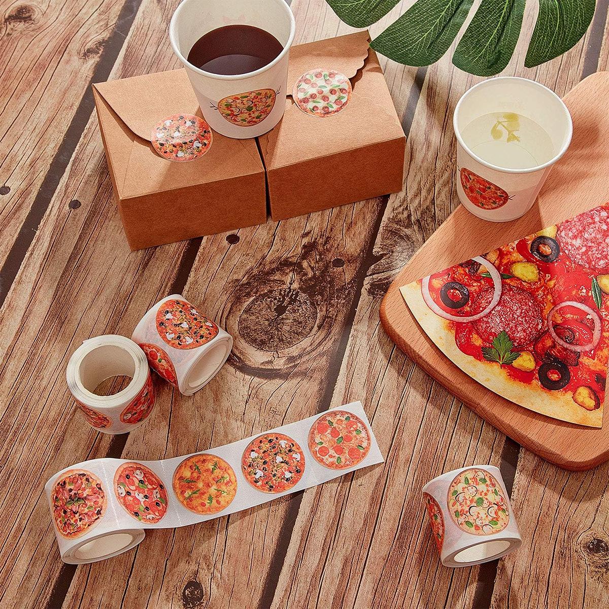 500 pegatinas/rollos de pizza rollos rollos de comida postres decoración de horneado pegatinas de sellado pegatinas autoadhesivas