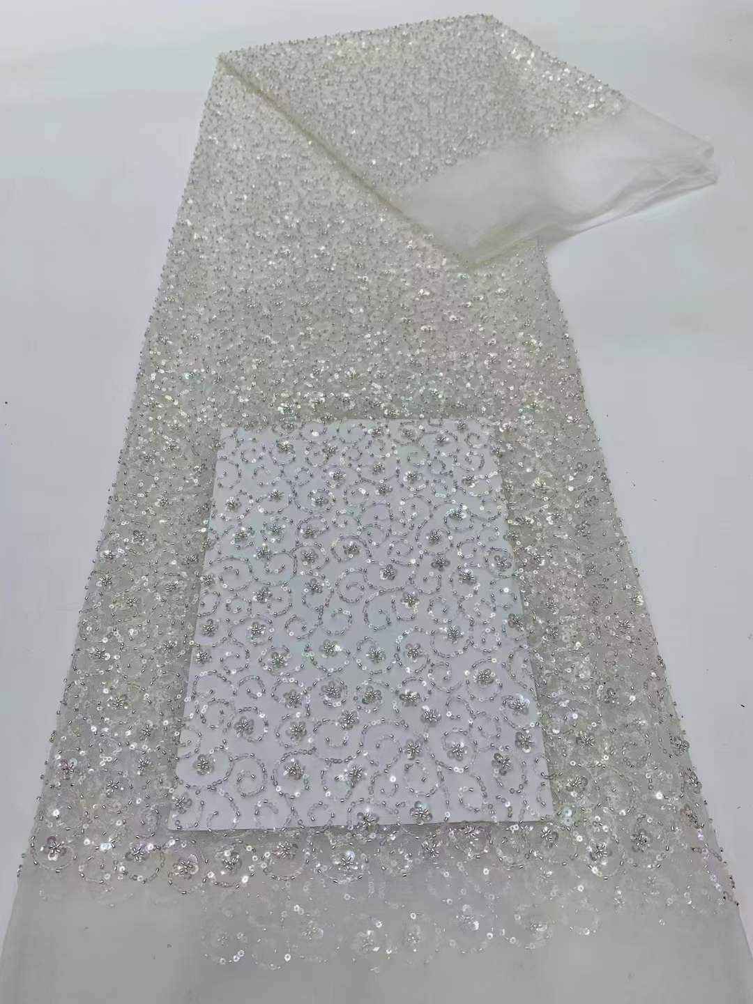 Nuevo Plum lentejuelas con cuentas bordado tela vestido de novia vestido de tela lentejuelas JX3456
