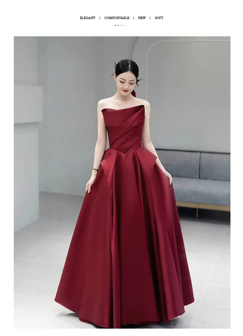 抹胸新娘敬酒服酒红色高级感2025新款缎布订婚结婚婚纱晚礼服长款-阿里巴巴