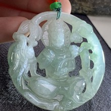 缅甸翡翠a货广东四会镂空雕文殊紫罗兰貔貅吊坠