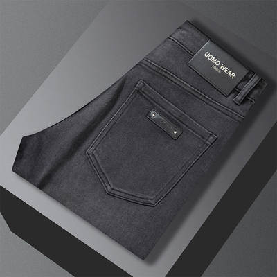 2024 Autumn and Winter New European Men's Casual Slim-fit Elastic Small Straight Light Luxury Business European Jeans