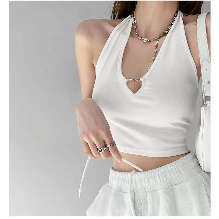 2026 Hollow-Out Short Tank Top with Slim Fit, Sexy Heart-Shaped Halter Neck Design, Sleeveless Top with Metallic Feel 2026 Hollow-Out Short Tank Top with Slim Fit, Sexy Heart-Shaped Halter Neck Design, Sleeveless Top with Metallic Feel