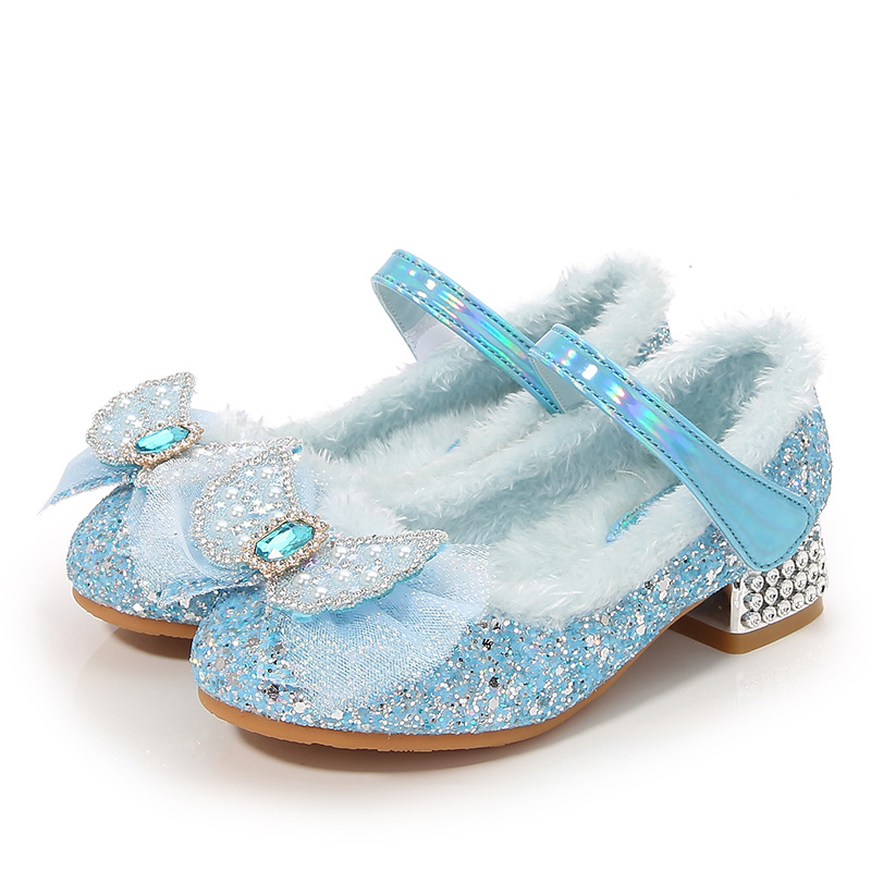 Zapatos de tacón alto para niños zapatos de princesa Aisha forrados de lana de invierno Nuevos zapatos de algodón para niñas zapatos de felpa para bebés zapatos de cuero para niñas