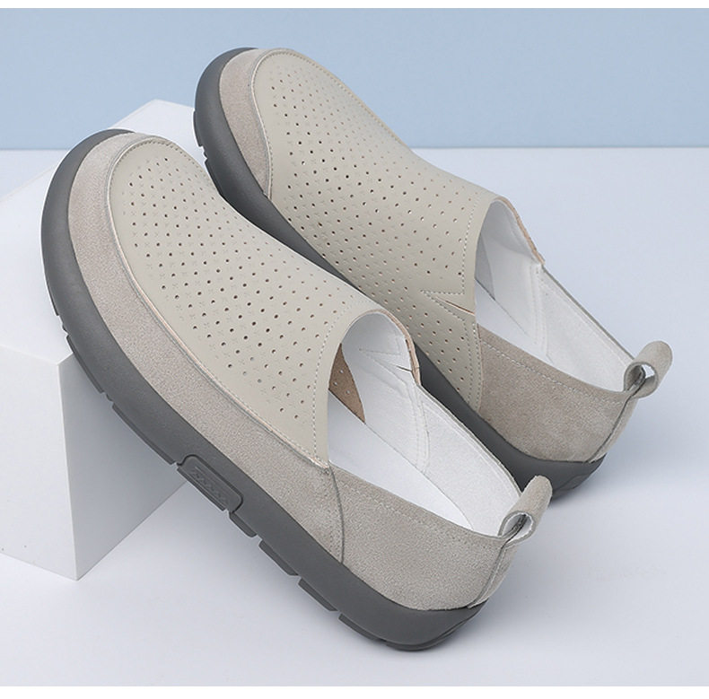 Giày lười nam đế hạt mũi tròn thoáng khí, thân mềm, gót thấp 1–3 cm — Màu be, Màu kaki chi tiết 19
