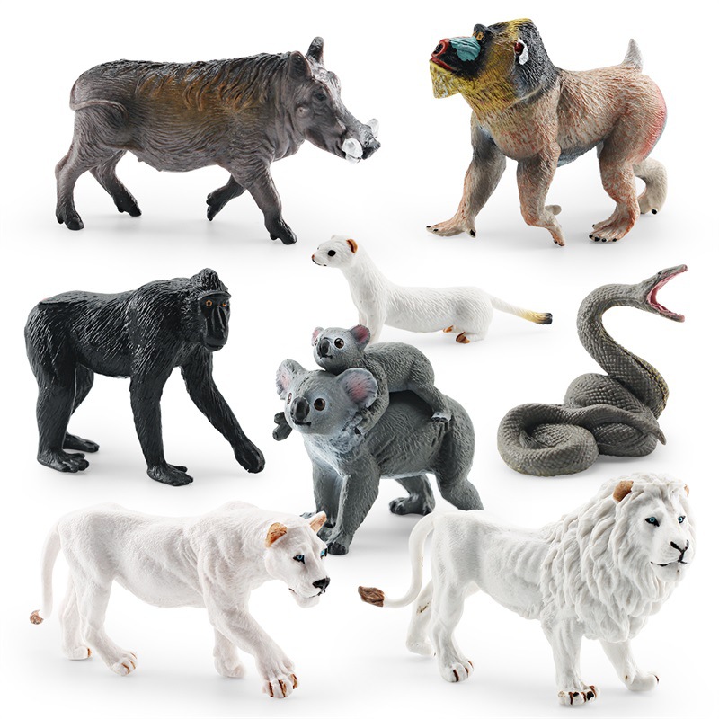 Transfronterizo simulación bosque animal africano blanco León negro corona Macaco hurón Manchuria jabalí Koala Python modelo juguete