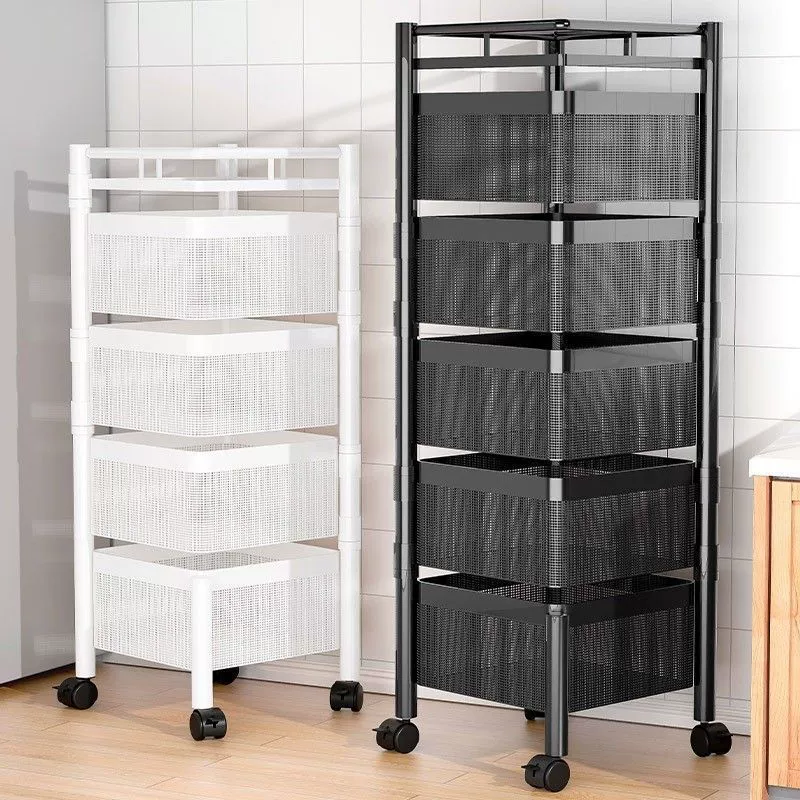 Rotating multilayer cart for bedroom, universal storage system for bed