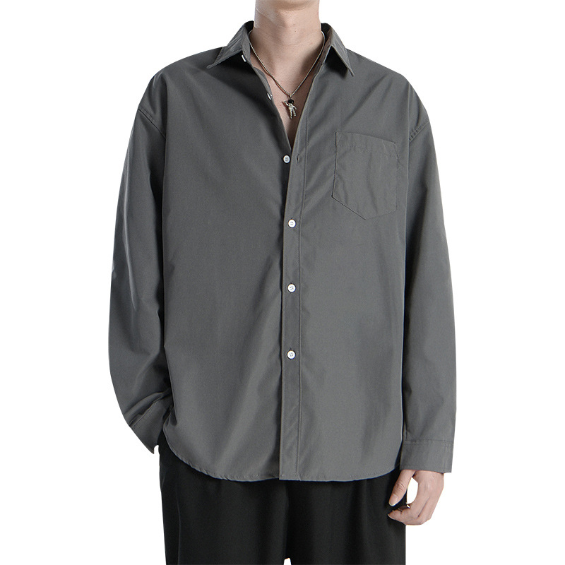 Camicia bianca da uomo nuova autunno 2023 camicia versatile tinta unita casual allentata BF giacca a maniche lunghe superiore da uomo_voghion.com