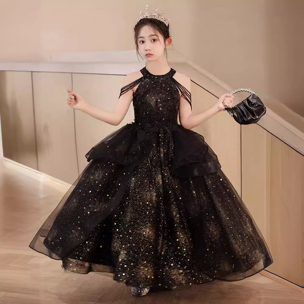 Vestido infantil de niña vestido de princesa de cumpleaños vestido de nicho de lujo ligero anfitrión de niños piano rosa