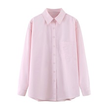 现货 2024春装女新款粉色宽松长袖衬衫上衣打底衫衣3I2C402