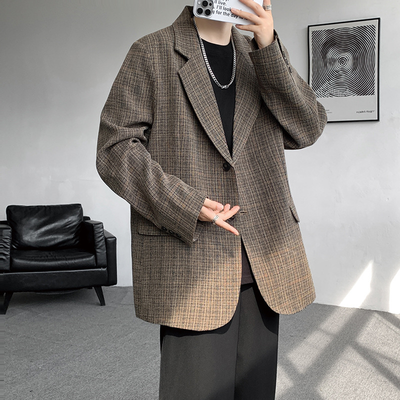 1 24 Autumn Winter New American Retro Plaid Oversized Jacket Men's Stylish High-End Casual Suit Houndstooth_voghion.com