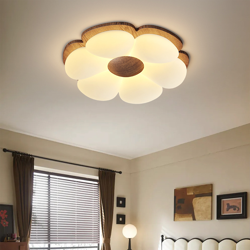 Lámpara de techo de flores creativas de estilo antiguo, lámpara de habitación de dormitorio, habitación de niños retro francés, lámpara LED cálida de espectro completo