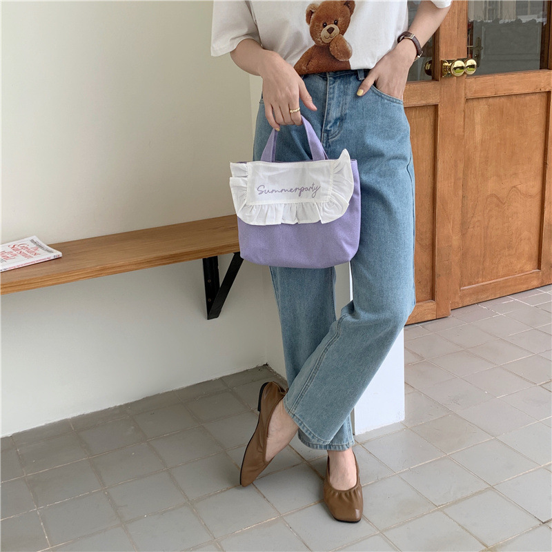 1441 Japanese and Korean chic Sweet ruffled bento Bag, Fresh embroidered hand-held small cloth bag, girl student bag wholesale undefined