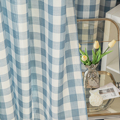 Modern minimalist large grid curtains, American pastoral home living room study half shading curtains, cross-border sun protection curtains