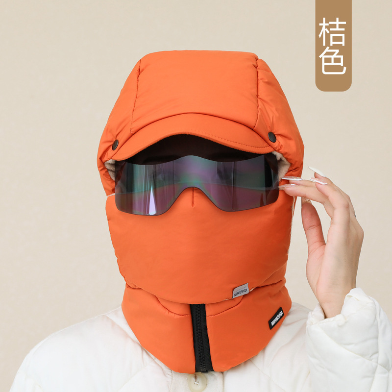 辛苦冬季羽绒棉雷锋帽子加绒保暖东北滑雪帽多功能女士眼镜一体帽|undefined