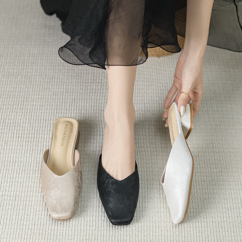 Huiliya Muller Sandals Square Thick Heel Mid-Heel Sandals Women's Outwear Lazy Women's Half Slippers Women's J2025-88