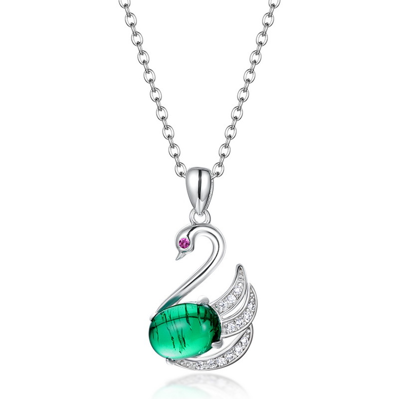 Moda caliente transfronteriza, pequeño cisne con incrustaciones, cultivo de esmeraldas, collar femenino S925, cultivo de plata, tesoro de color, cadena de clavícula, lujo ligero
