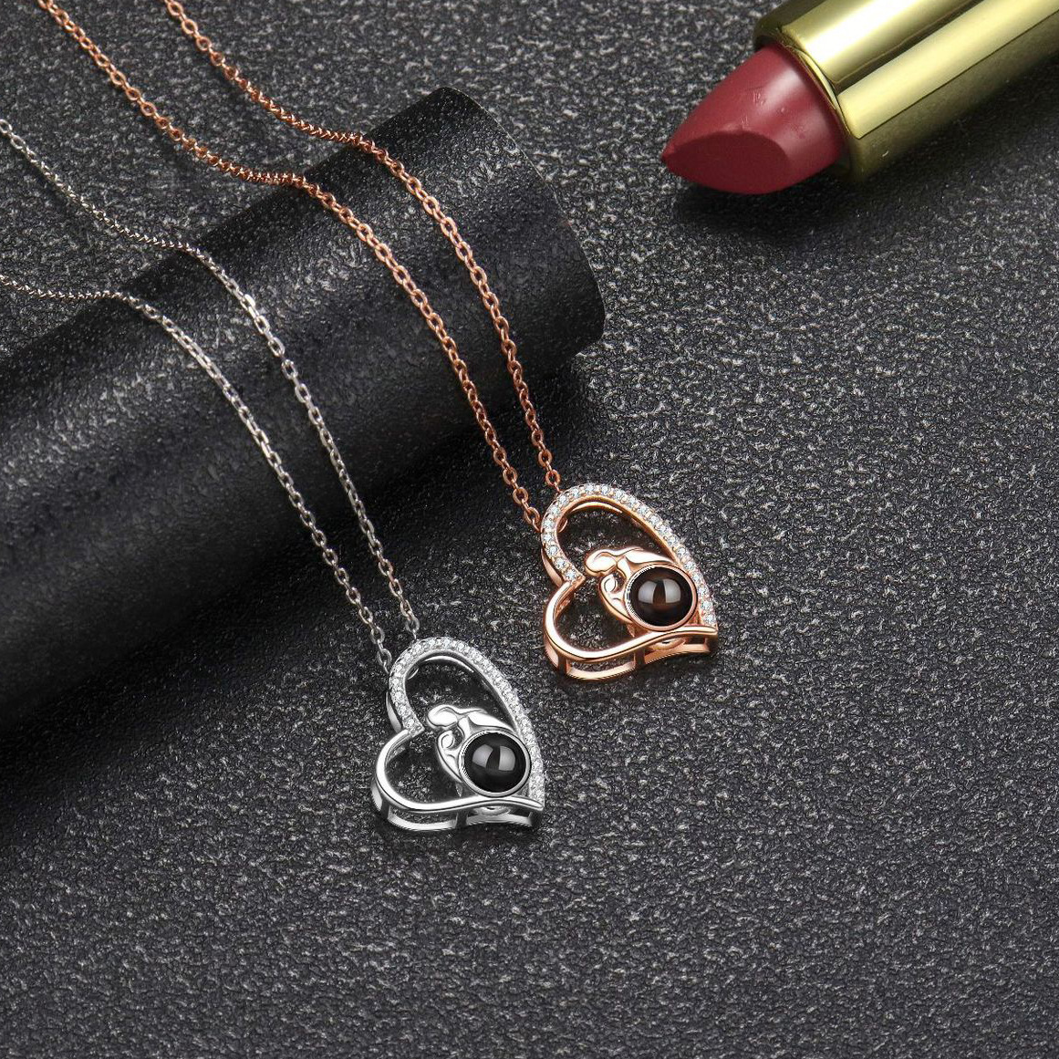 Necklace female S925 sterling silver 100 kinds of projection language mother and child heart-shaped diamond niche design fashion trend jewelry
