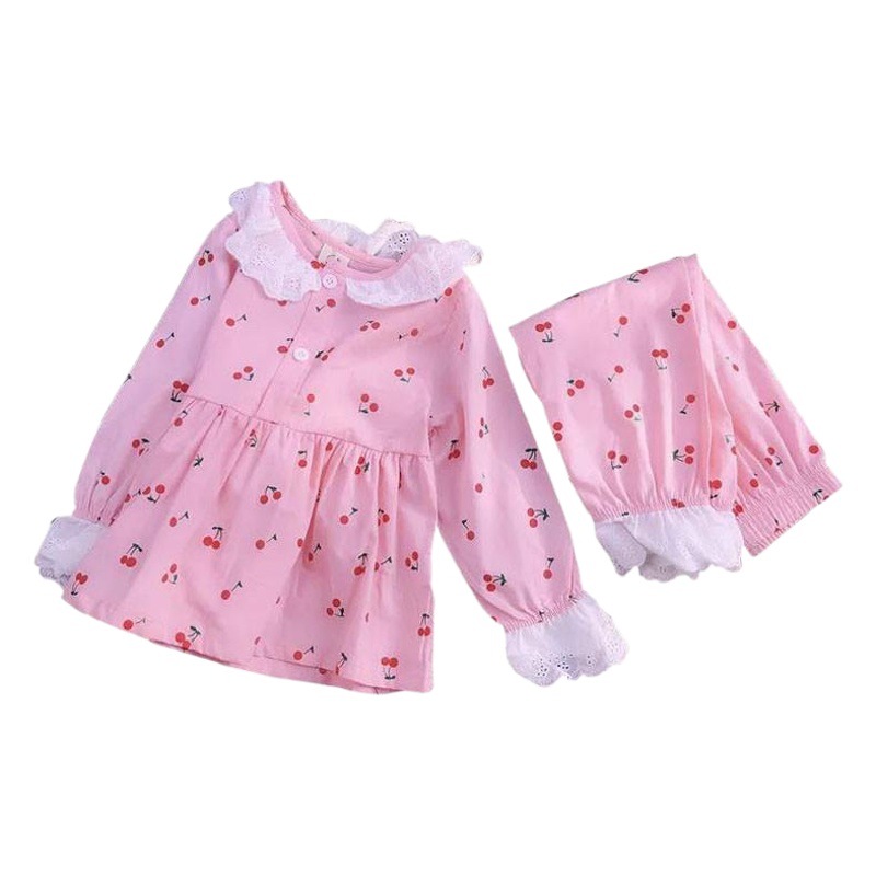 Children's Clothing 2025 Spring & Fall New Style Girls Sweet Lace Pajamas Set Baby Girl Home Clothes Thin Two-Piece Set