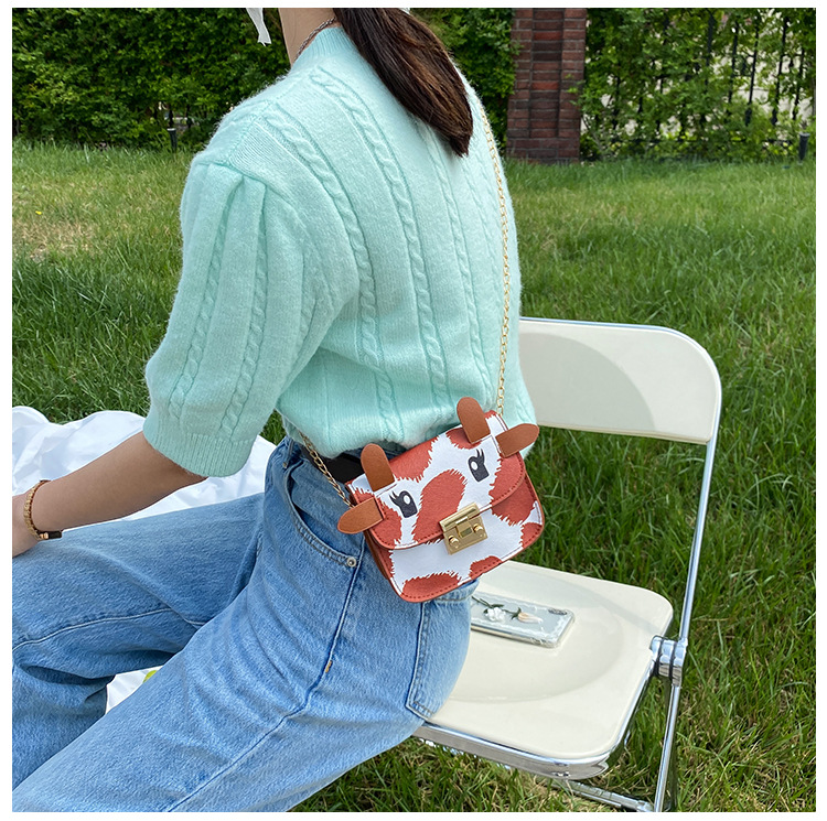 Korean fashion cow pattern messenger printed small square bagpicture1