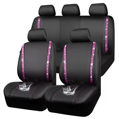 Diamond-Studded Car Seat Set, Universal seat cover - pink-diamond-9-piece-set-universal-model