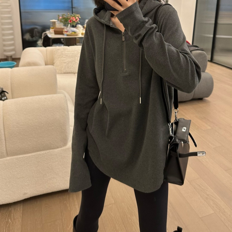 High-grade plus size hooded base shirt T-shirt women's autumn and winter chubby girl loose inner pullover fleece-lined coat 300kg High-grade plus size hooded base shirt T-shirt women's autumn and winter chubby girl loose inner pullover fleece-lined coat 300kg