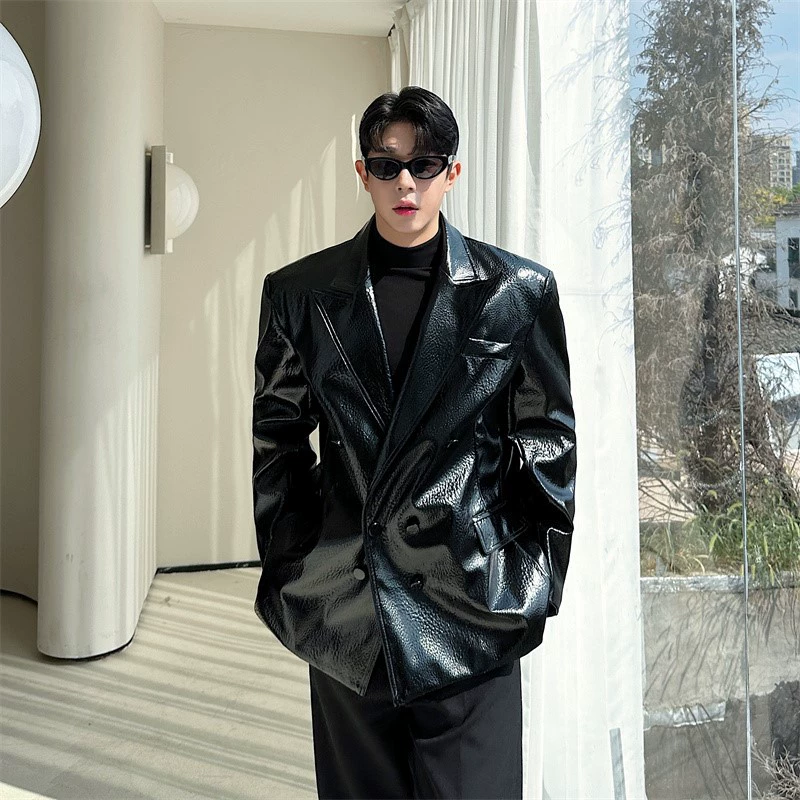 Retro glossy polyurethane suit, jacket, trench coat