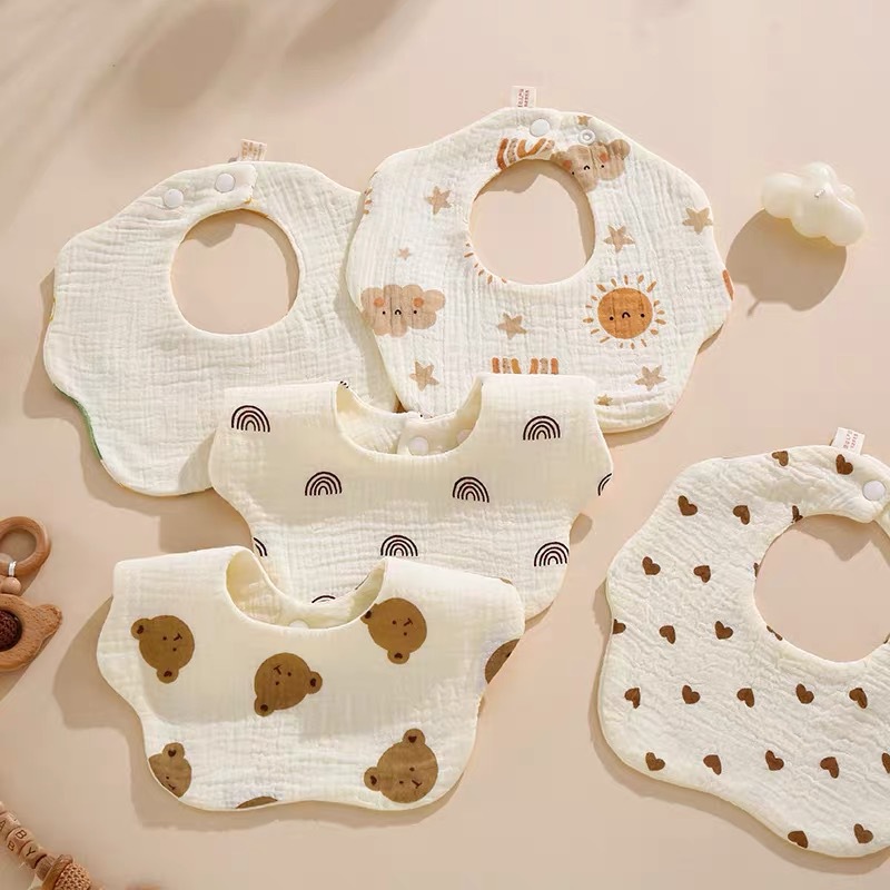 花瓣围嘴纯棉a类围嘴婴儿口水巾男女宝宝吸水全棉六层纱布围兜