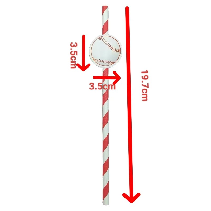 Tarjetas de béisbol transfronterizas paja de papel desechable degradable paja de postre pastel bar fiesta decoración paja
