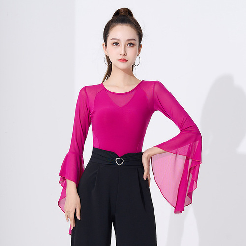 Latin dance tops for women new modern dance waltz ballroom dance bell sleeve tops practice performance clothes