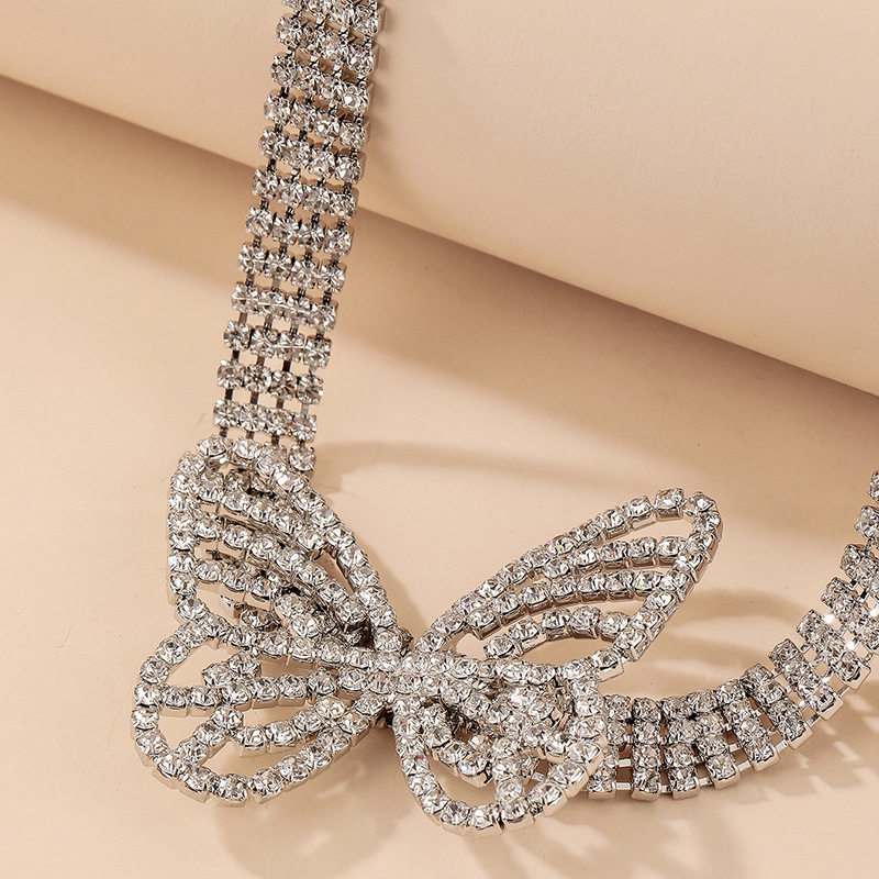 rhinestone butterfly thick chain korean style short necklace wholesale jewelry Nihaojewelry