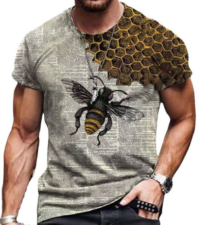 2024 Summer Street Men's 3D T-shirt with Bee Cross Theme Printed Fashion Short sleeved Top_voghion.com