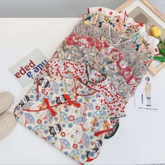 2023 new summer children's clothing baby girl cotton and linen bronzing slit skirt children's cheongsam skirt Chinese style dress