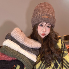 秋冬新款时尚针织帽女百搭字母长标毛线帽户外保暖韩版包头帽冷帽