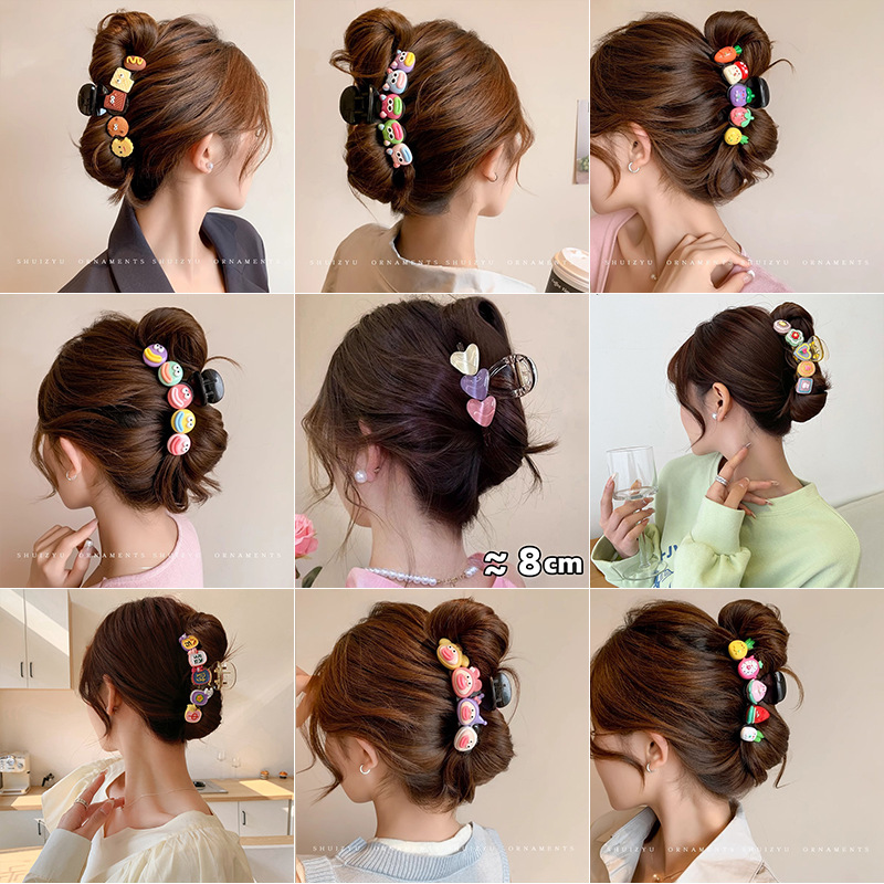 cartoon hair jaw clip female large hair clip 2024 new high-grade hairpin back head summer shark clip hairware