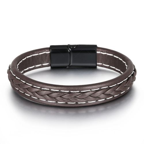Cross-border Western and Eastern men's bracelet cowhide handmade original niche couple minimalist woven leather alloy chain