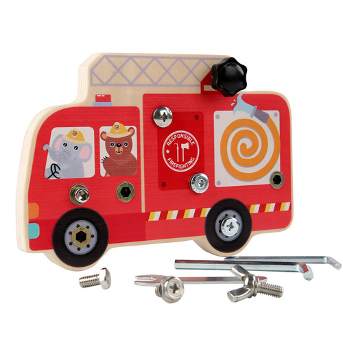 Children's wooden simulation disassembly and assembly screws and nuts fire truck combination Montessori early education busy board disassembly toys