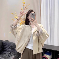 韩系立领撞色工装外套女2025年秋季新款港风休闲流行宽松夹克上衣