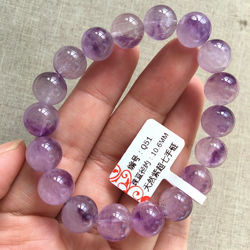 Natural Crystal Bracelet Purple Hair Crystal Purple Super Seven Round Backbone Super Seven Hand String Purple Crystal Jewelry Gift