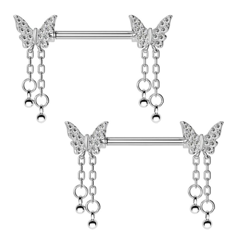 Stainless Steel Butterfly Breast Ring Pink Love Heart Nipple Barbell Peach Heart Piercing Jewelry Wholesale detail image 10