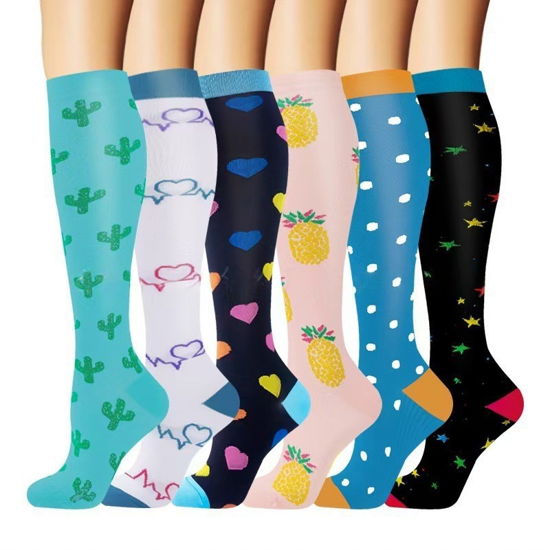 Juego de 6 pares de calcetines deportivos de compresión transfronterizos para fitness, calcetines largos de compresión para pantorrillas para hombres y mujeres, calcetines de compresión elásticos. image 47